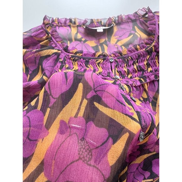 JOIE Asseline Purple Floral Print Crinkle Silk Peplum Tie Blouse Top, Size XS - Picture 7 of 9
